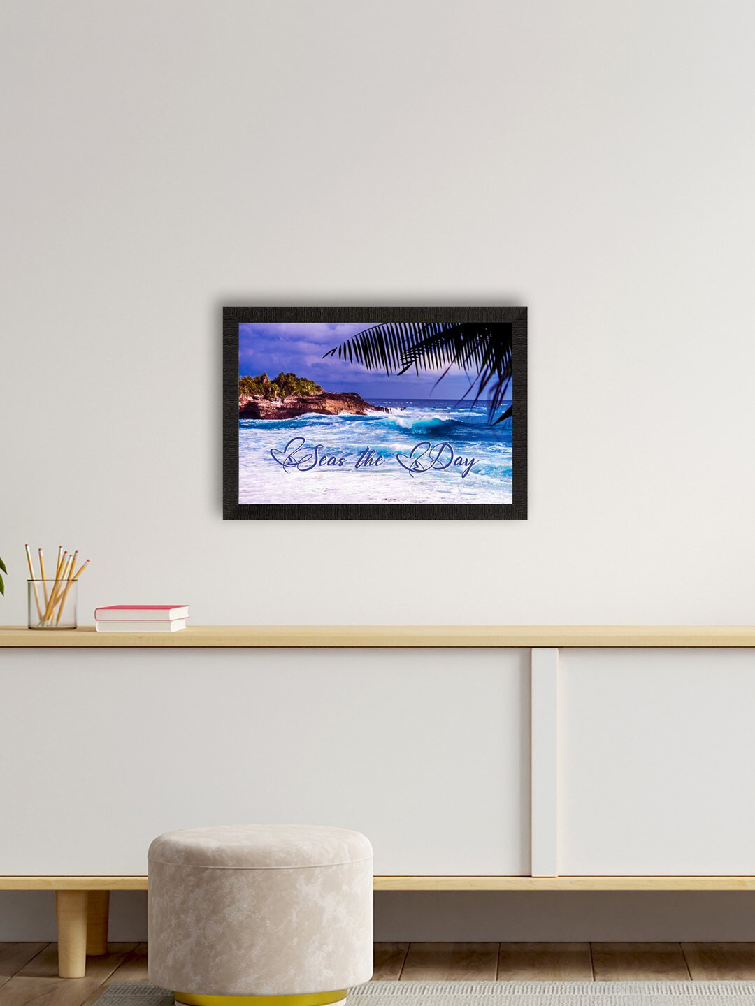 eCraftIndia Blue Alluring Sea Waves View Satin Matte Wall Art