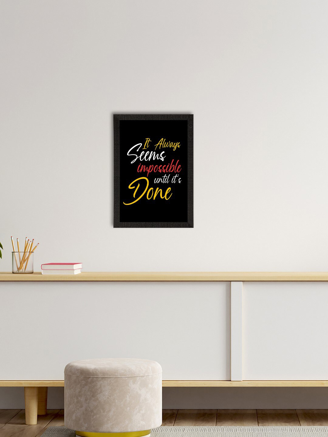 eCraftIndia Black & Yellow Motivational Quote Satin Matte Texture UV Wall Painting
