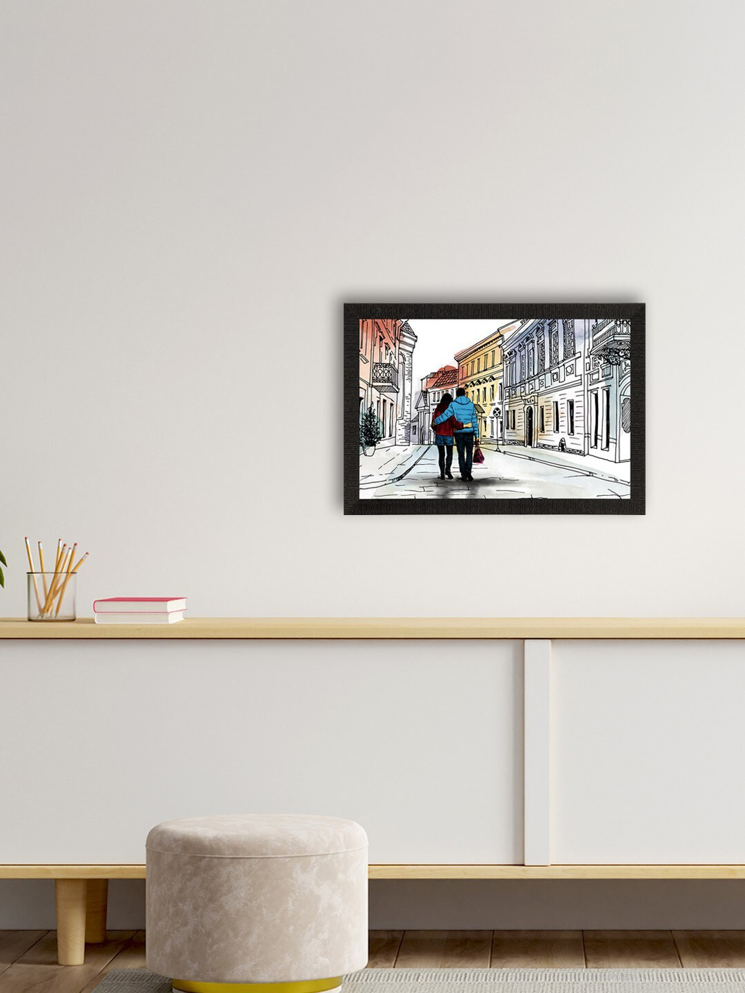 eCraftIndia White & Black Valentine Theme Satin Matte Texture UV Wall Painting