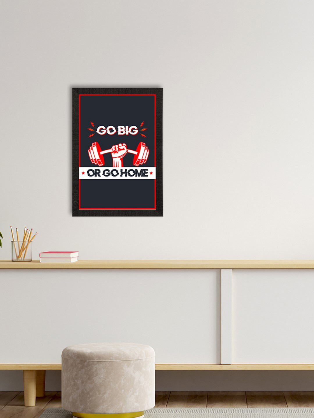 eCraftIndia Navy Blue & Red Go Big Or Go Home Motivational Quote Satin Matt Textured UV Art Painting