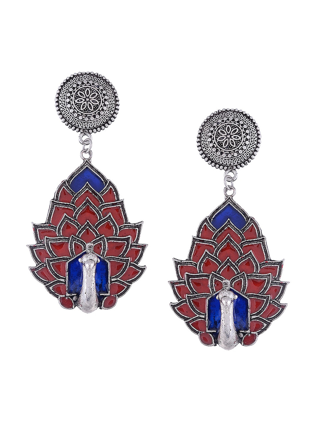 Silvermerc Designs Red Contemporary Meenakari Drop Earrings
