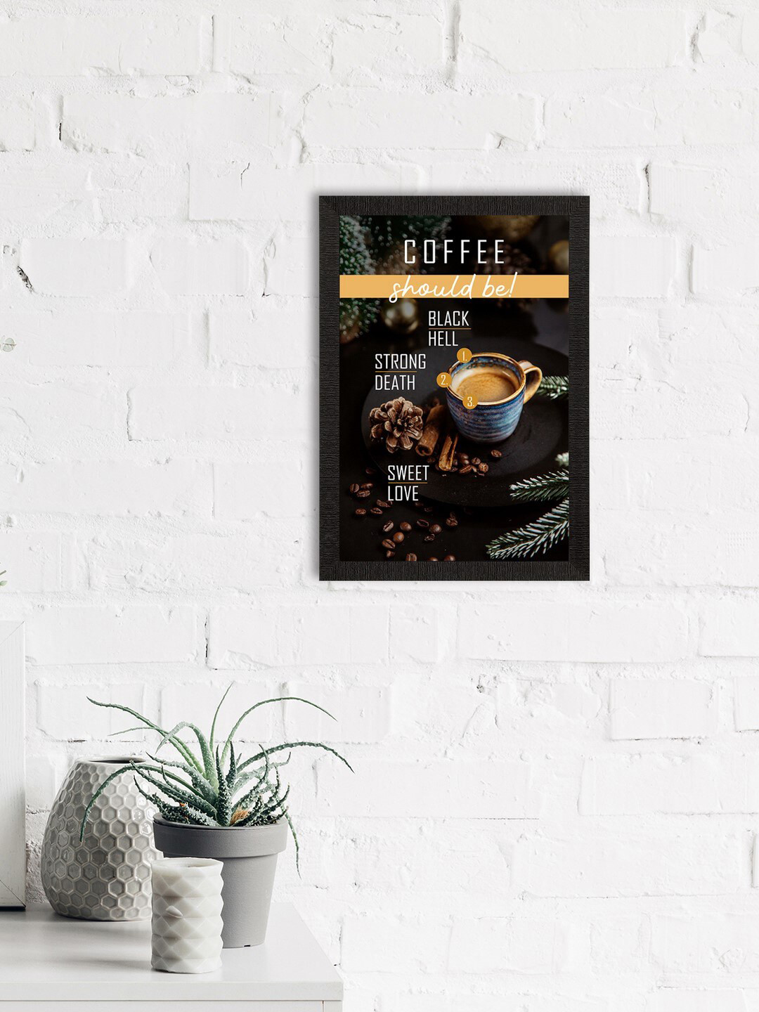 eCraftIndia Black & Brown Coffee Theme Satin Matte Texture UV Wall Painting