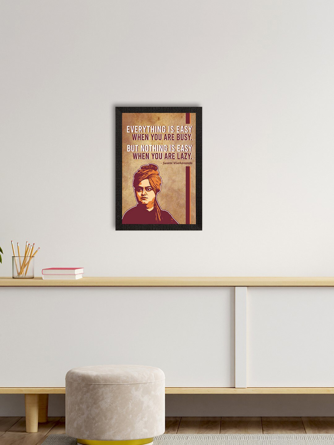 eCraftIndia Beige & Maroon Swami Vivekananda Motivational Quote Wall Painting