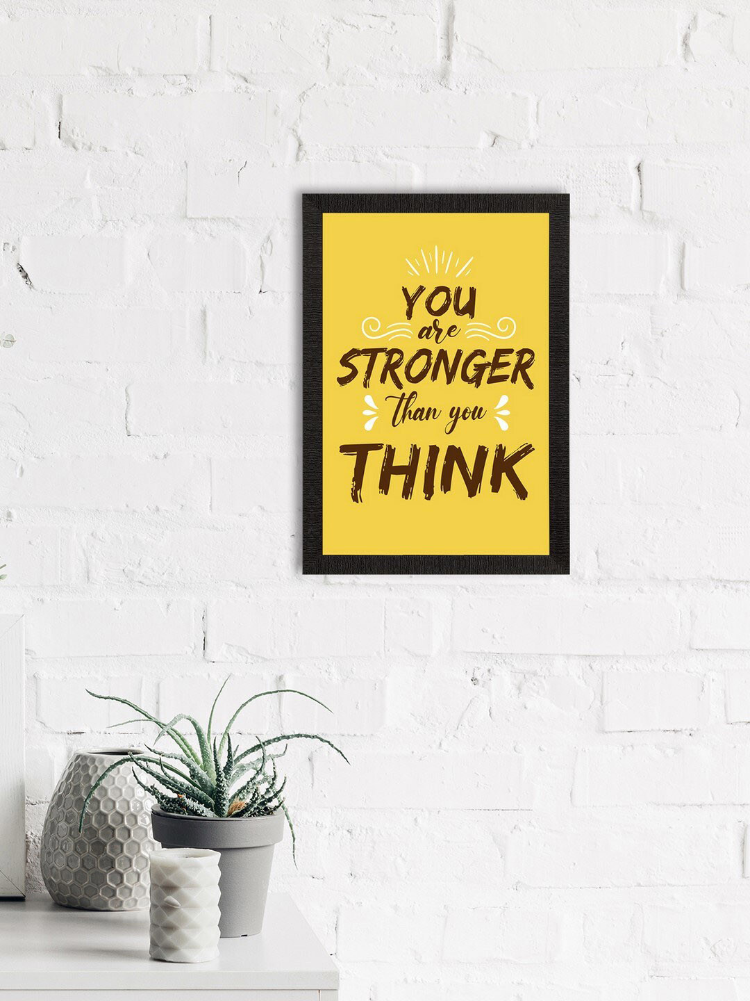 eCraftIndia Yellow & Coffee Brown Motivational Quote Satin Matte Texture UV Wall Painting