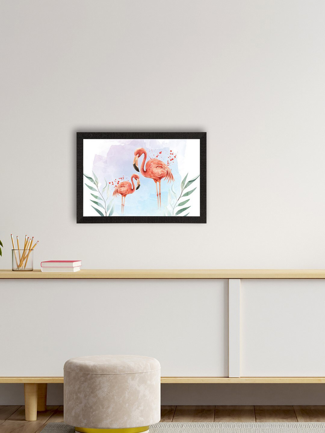 eCraftIndia White & Peach-Coloured Flamingo Satin Matt Texture UV Art Painting