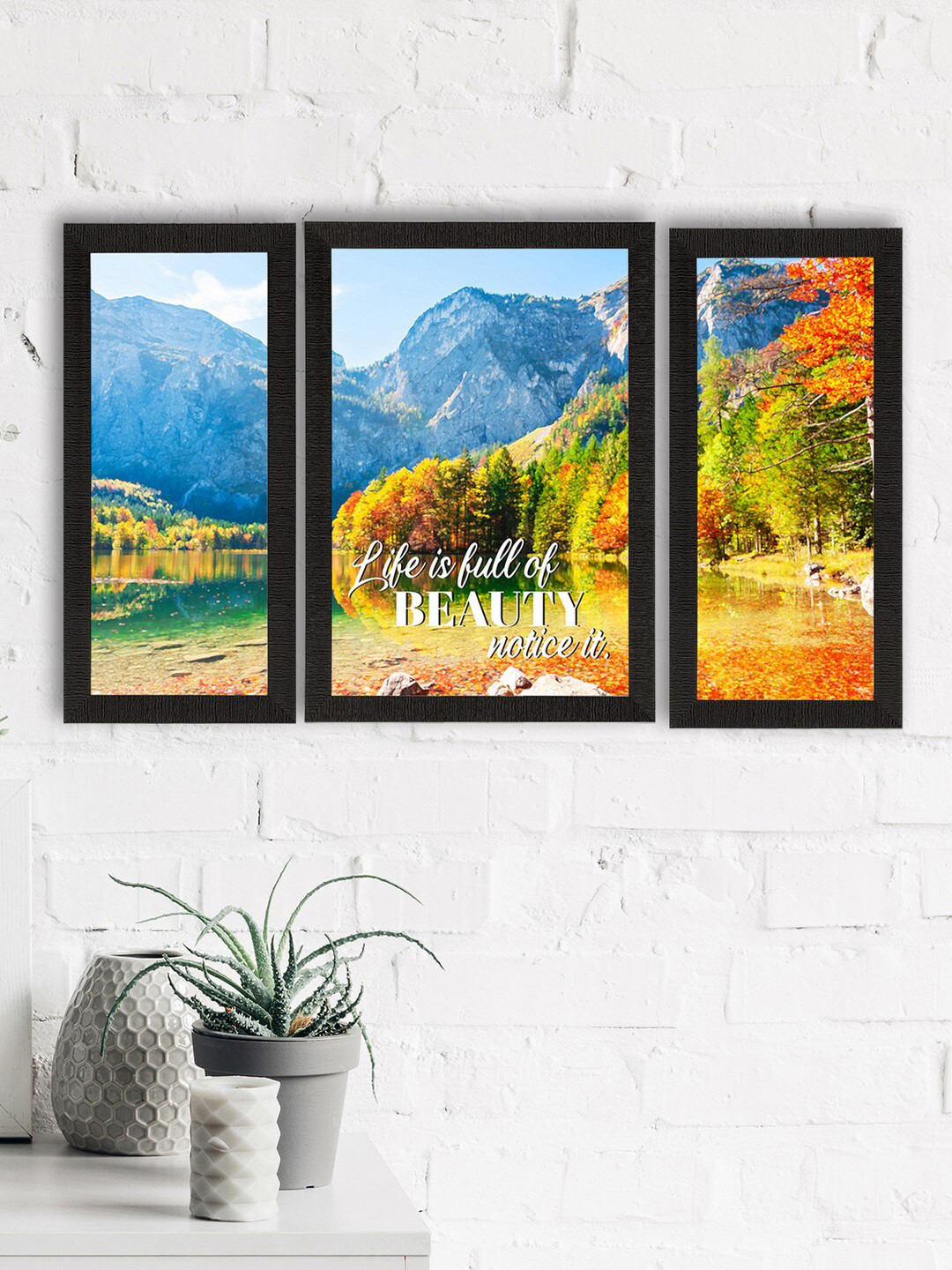 eCraftIndia Set Of 3 Green & Blue Landscape View Matt Texture UV Wall Arts