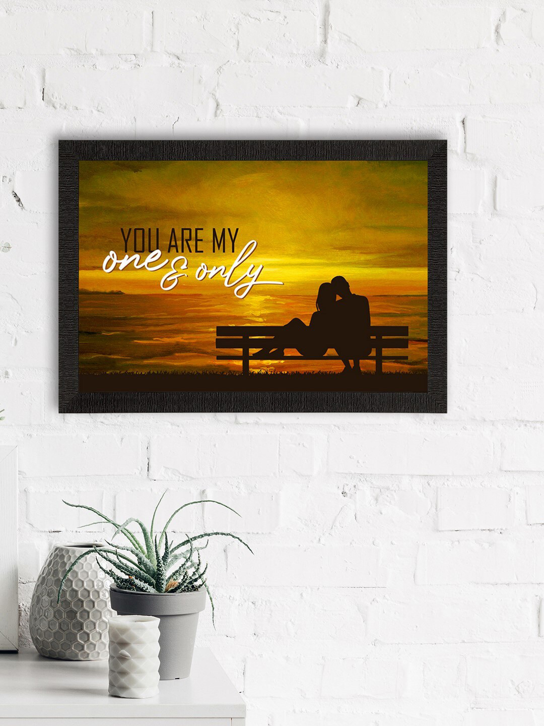 eCraftIndia Yellow & Black Love Theme Quote Satin Matt Texture UV Art Painting