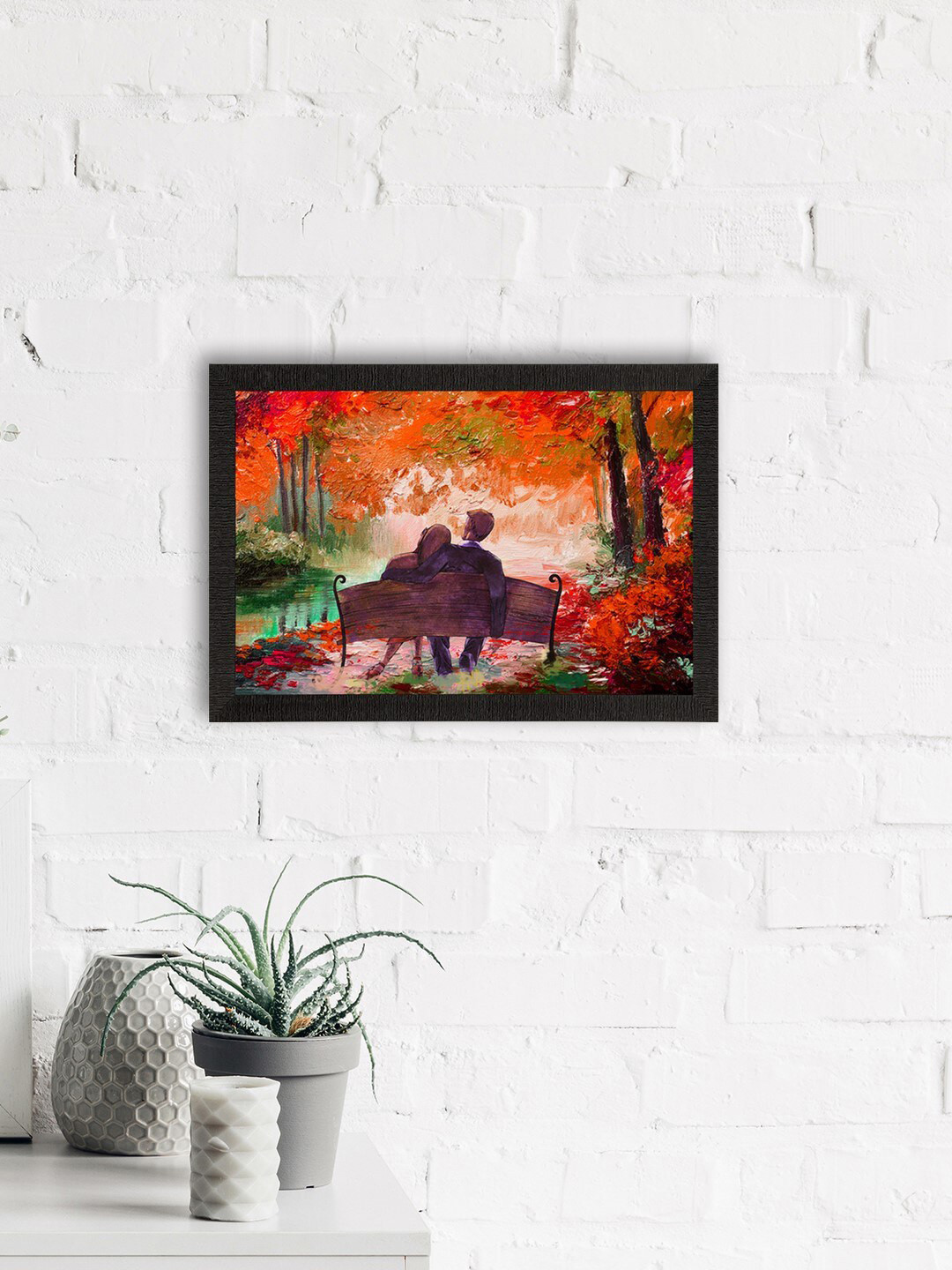 eCraftIndia Orange & Green Valentine Theme Satin Matte Texture UV Wall Painting