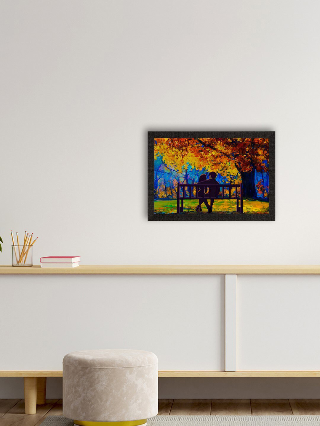 eCraftIndia Romantic Couple Synthetic Wood Wall Rectangle Paintings Wall Art -14 x 10 In