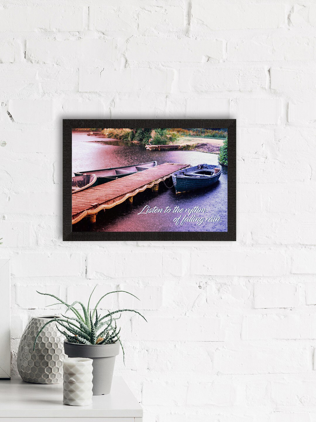 eCraftIndia Pink & Blue Listen To The Rhythm Of Falling Rain River Side View Satin Matt Textured UV Art Painting