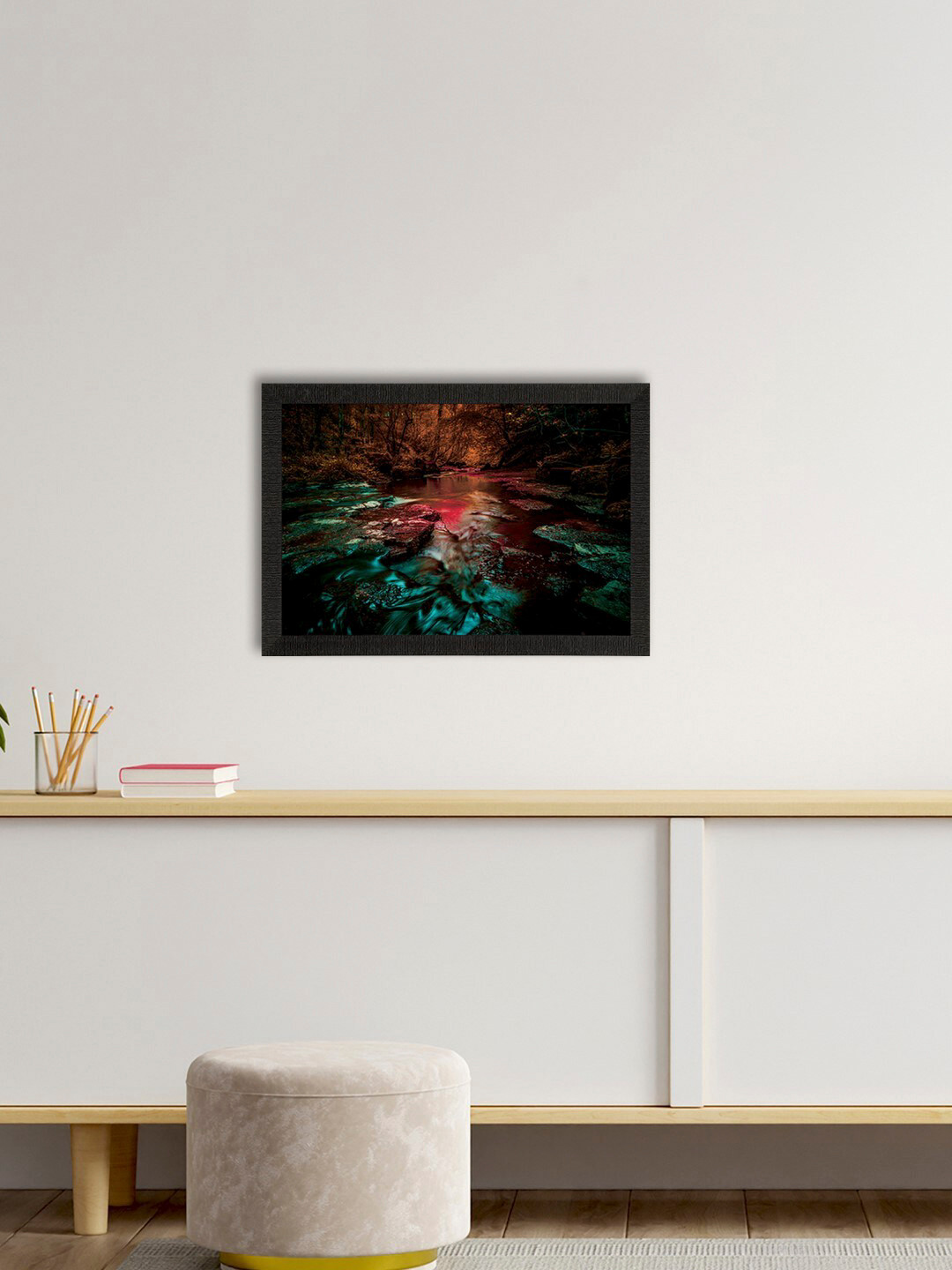 eCraftIndia Waterfall Synthetic Wood Living Room Rectangle Paintings Wall Art -10 x 14In