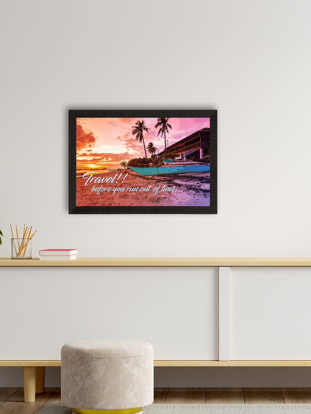 eCraftIndia Beach Side View Printed Square UV Art Paintings Wall Art - 14x20In