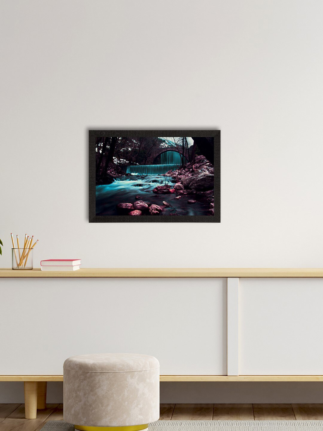 eCraftIndia Blue & Pink Waterfall View Satin Matte Texture UV Wall Painting