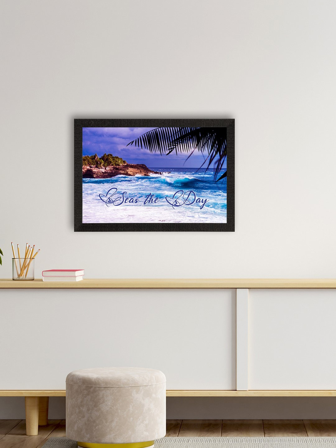 eCraftIndia Blue & White Alluring Sea Waves View Satin Matte Texture UV Wall Painting