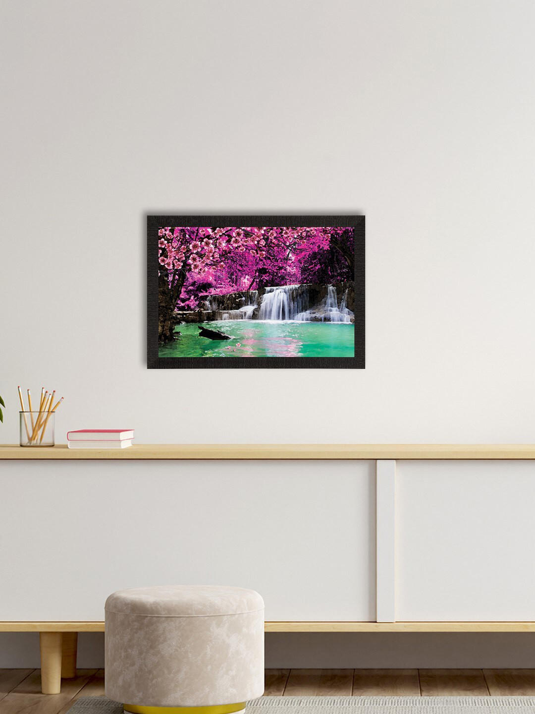 eCraftIndia Beautiful Scenic Waterfall Synthetic Wood Wall Paintings Wall Art - 14 x 10 In