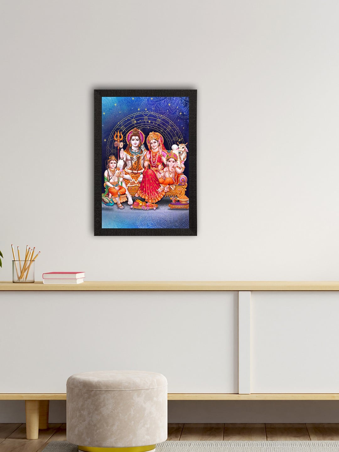 eCraftIndia Multicoloured Shiv Parivar Religious Satin Matte Texture UV Wall Painting