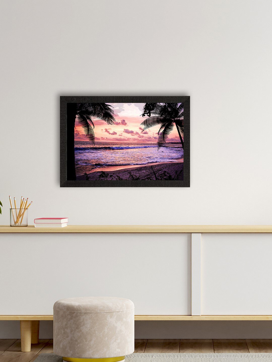 eCraftIndia Pink & Black Delightful Sea View Satin Matte Texture UV Wall Painting