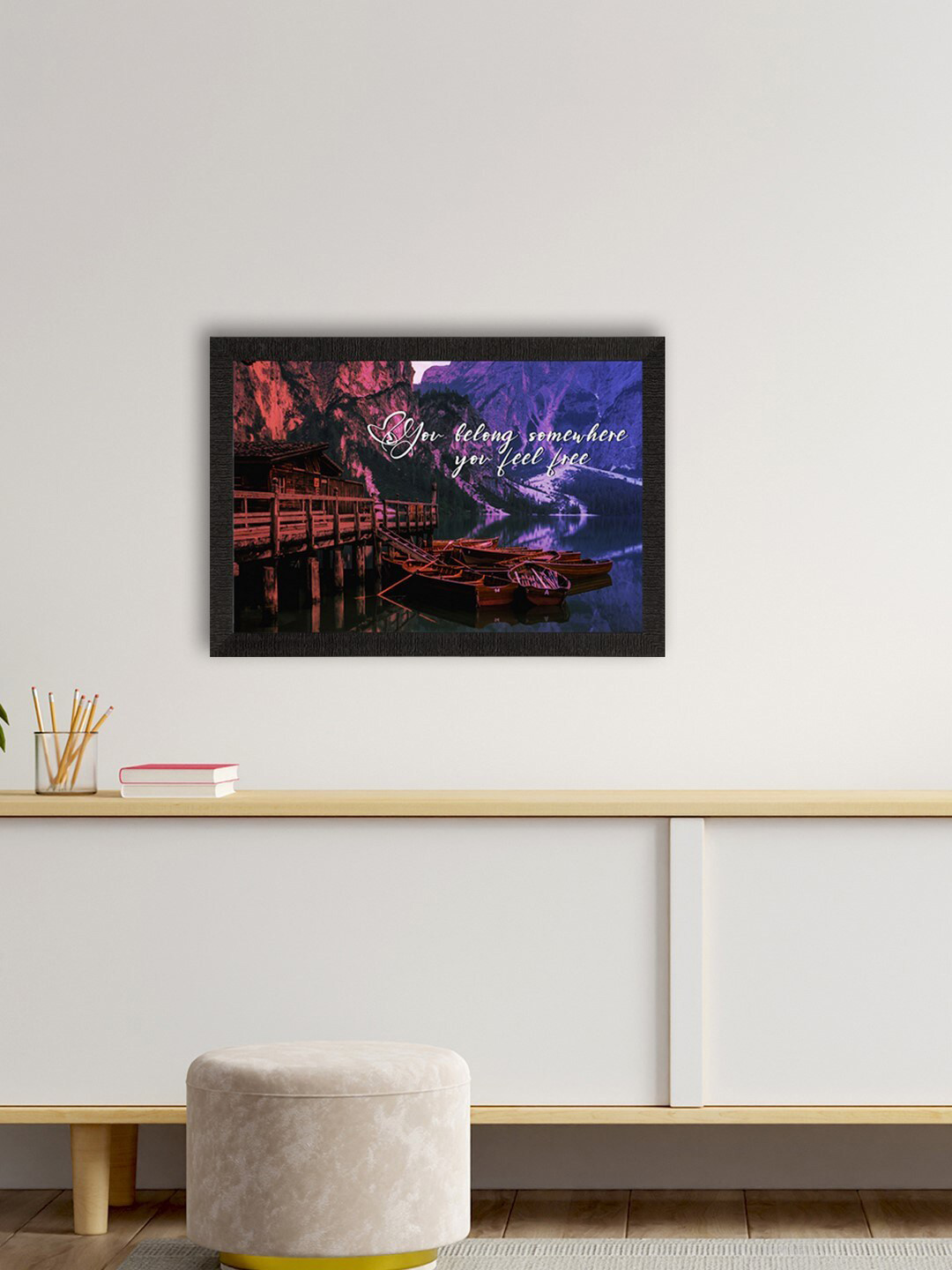 eCraftIndia Brown & Blue Mountains View Satin Matte Texture UV Wall Painting