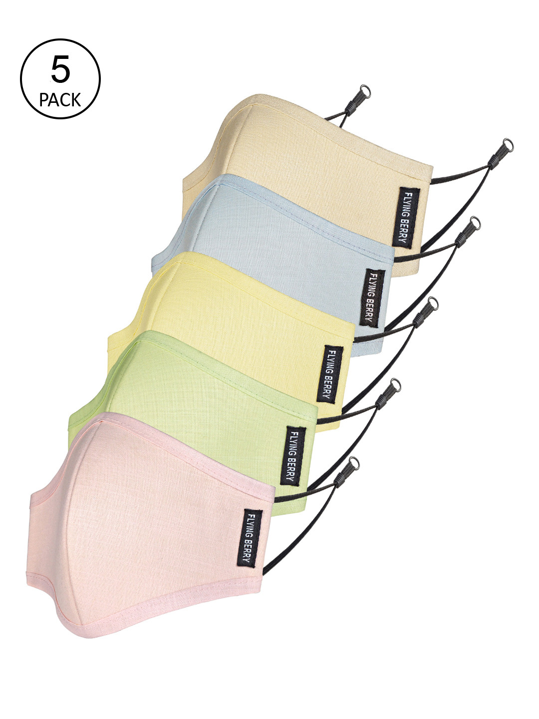 FLYING BERRY Unisex Pack Of 5 Solid 3-Ply Reusable Anti Pollution Linen N95 Masks
