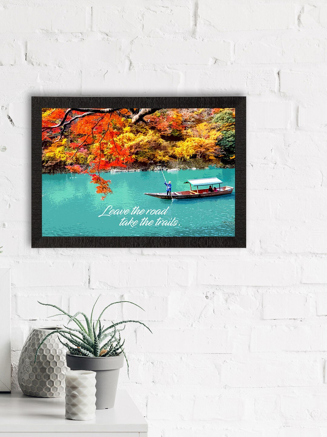 eCraftIndia Leave The Road Take The Trails Synthetic Wood Paintings Wall Art - 20 x 14 In