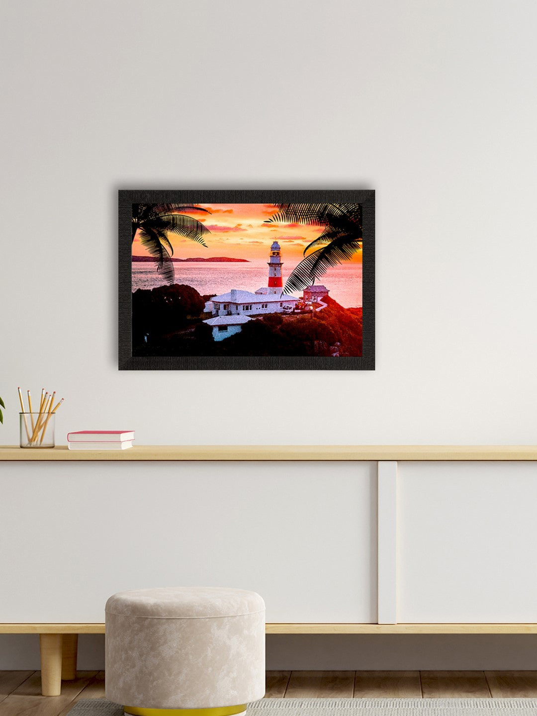 eCraftIndia Multicoloured Seaside Lighthouse View Satin Matte Texture UV Wall Painting