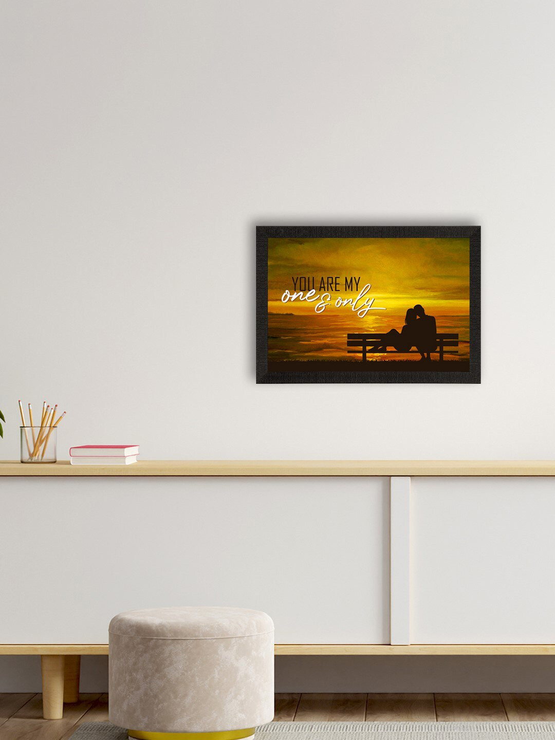 eCraftIndia Mustard Yellow & Black Love Quote Satin Matte Texture UV Wall Painting