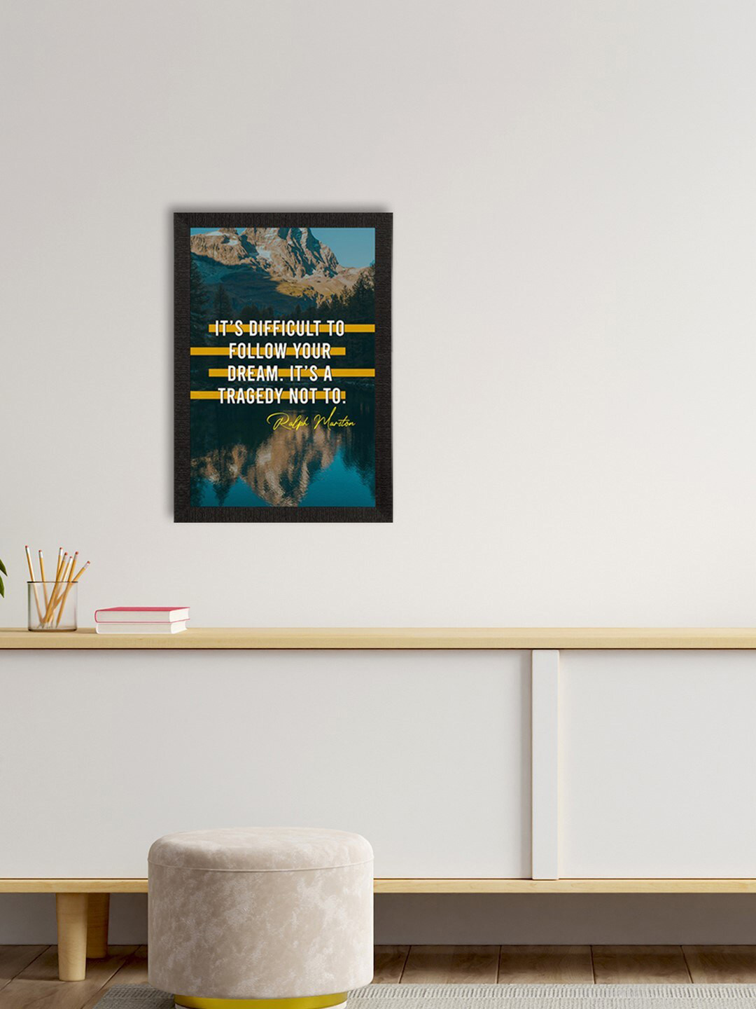 eCraftIndia Teal Blue & Brown Motivational Quote Satin Matte Texture UV Wall Painting