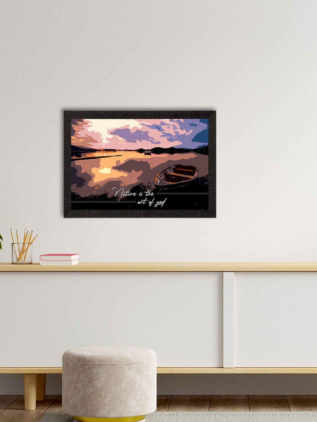 eCraftIndia Blue & Brown River Shore View Satin Matte Texture UV Wall Painting