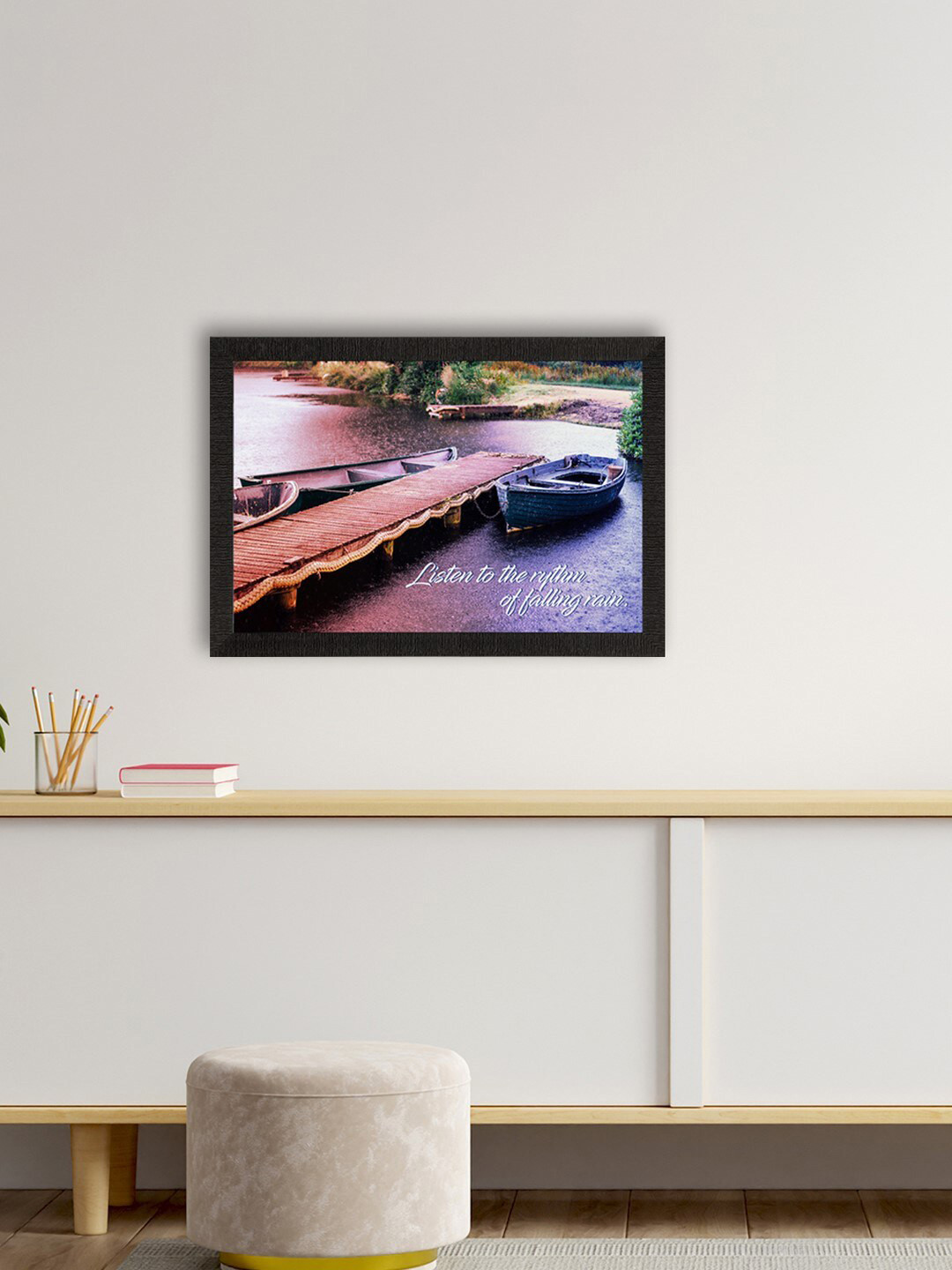 eCraftIndia Brown & Blue River View Satin Matte Texture UV Wall Painting