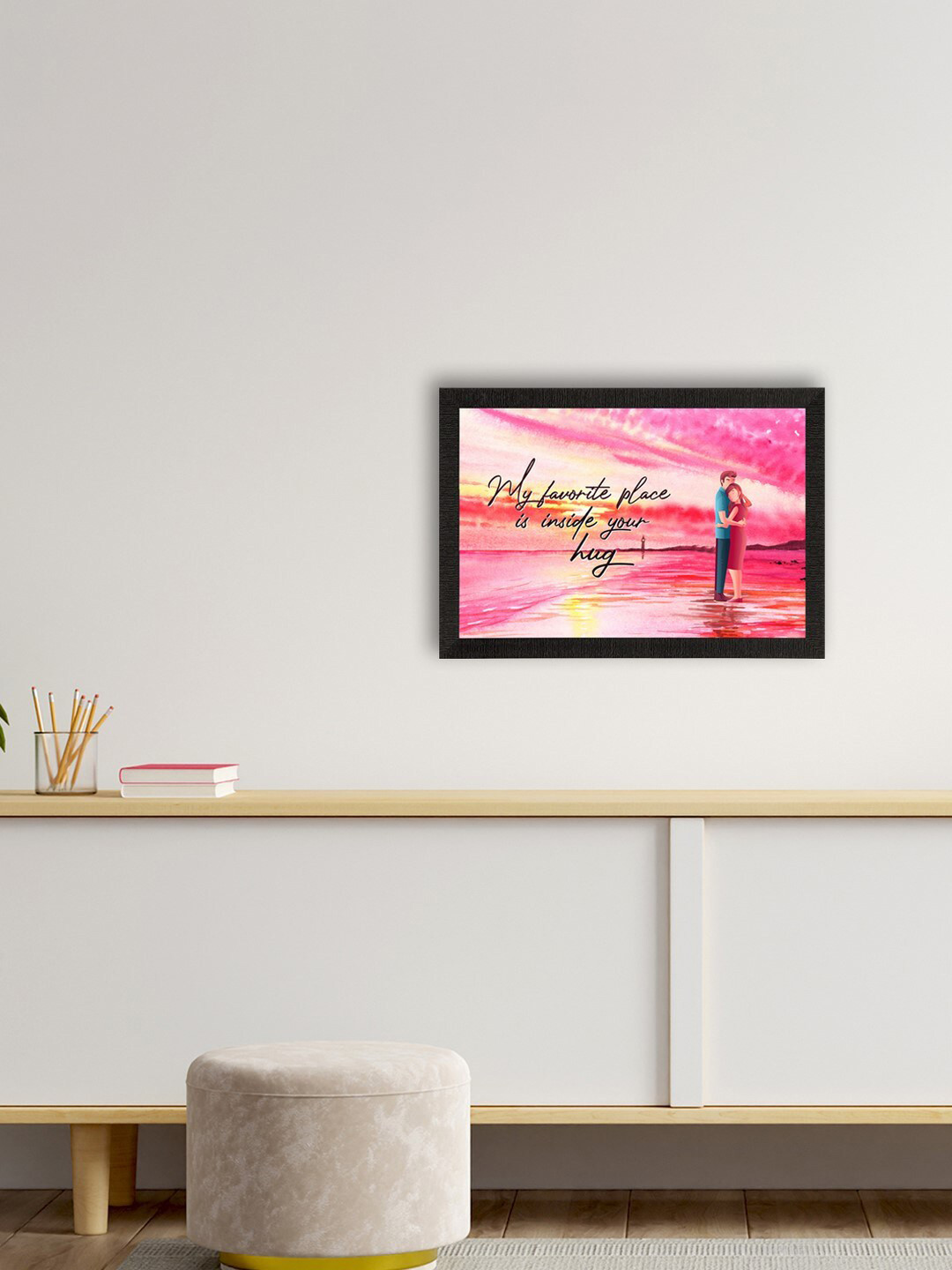 eCraftIndia Magenta Pink & Yellow Love Quote Satin Matte Texture UV Wall Painting