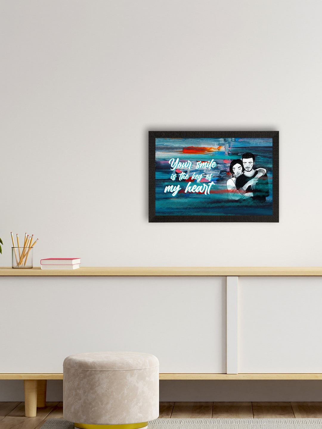 eCraftIndia Blue & Black Love Quote Satin Matte Texture UV Wall Painting