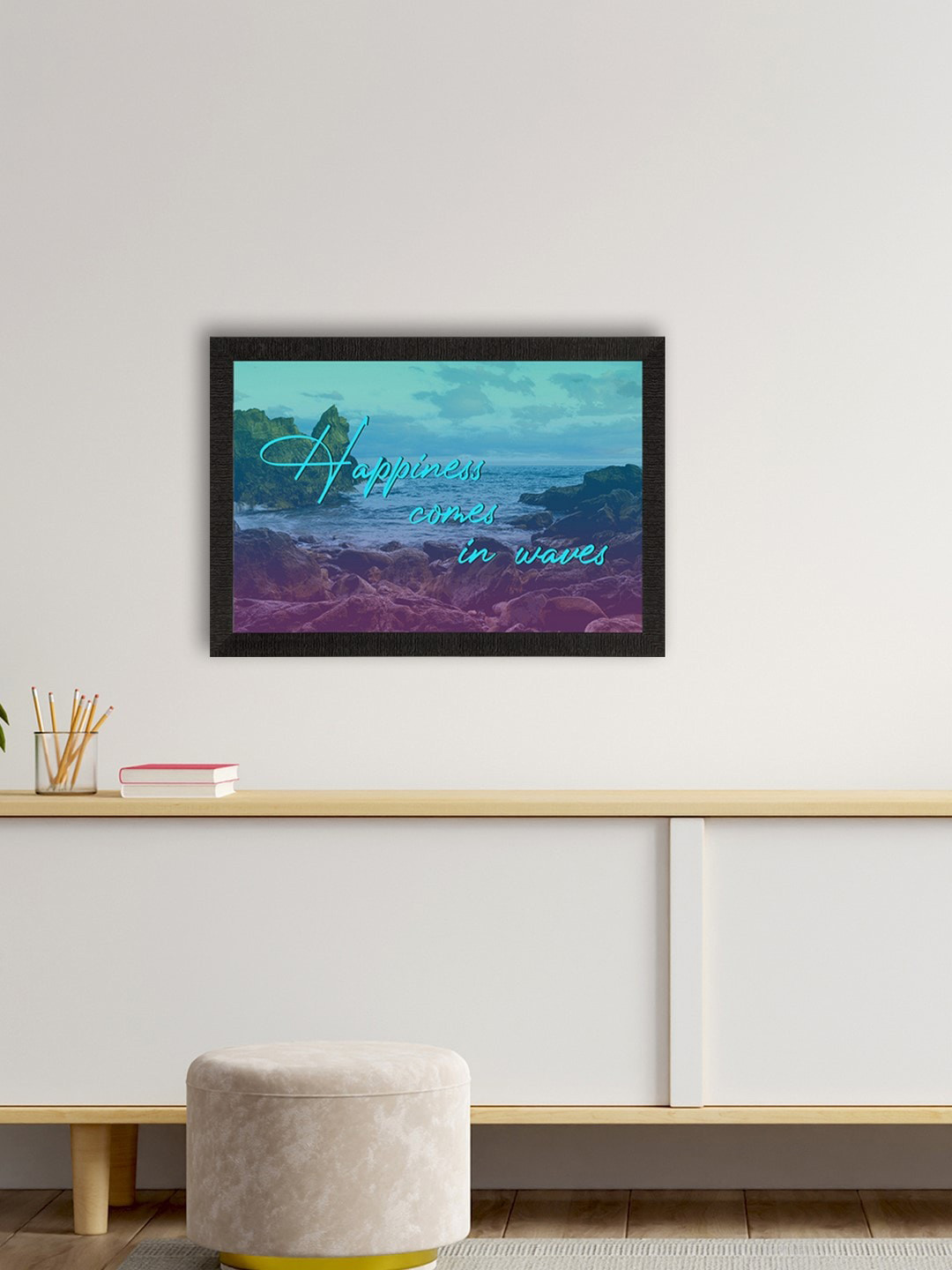 eCraftIndia Happiness Comes in Waves Beach View Wall Paintings Wall Art - 12 x 18 In