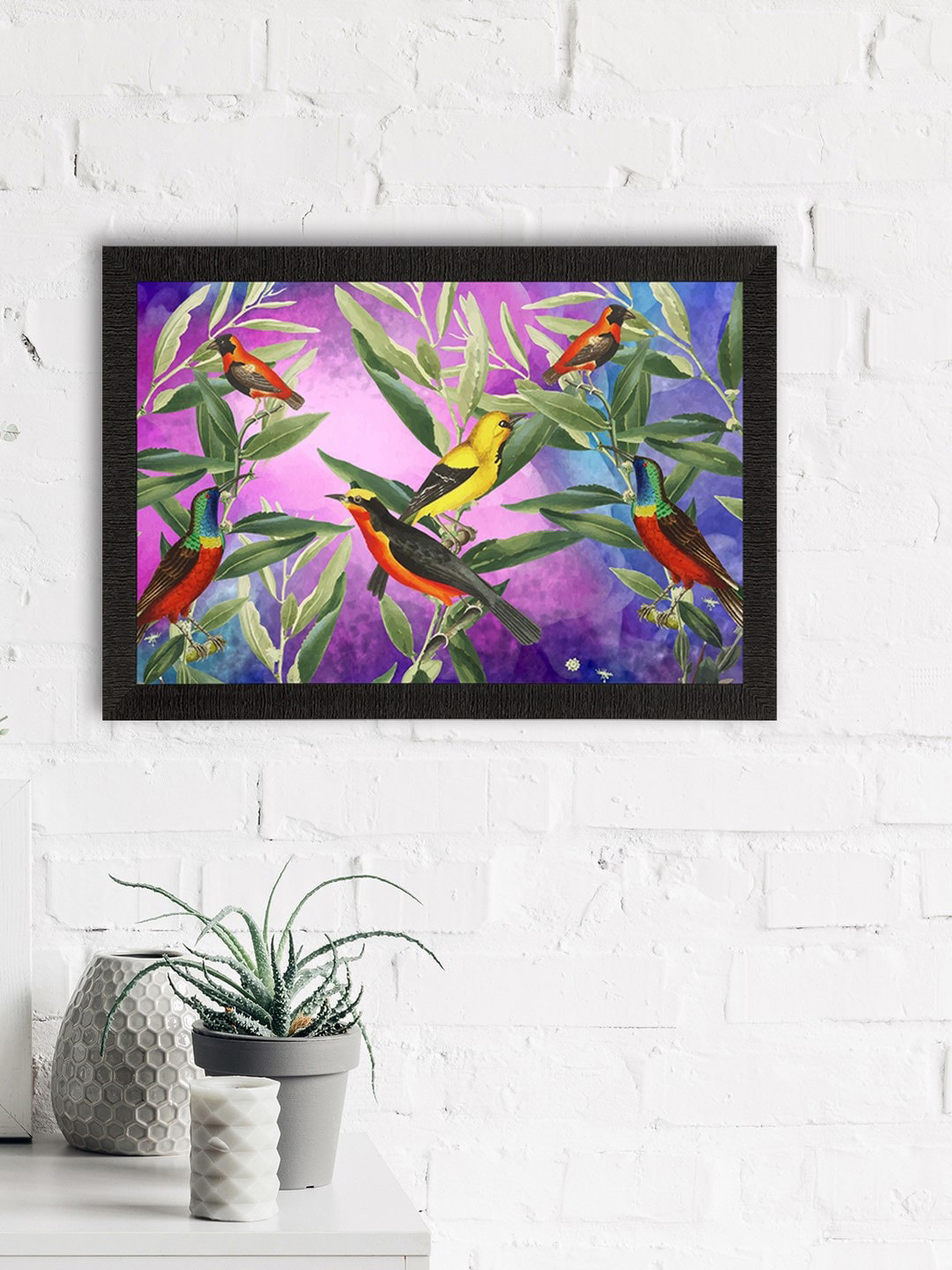 eCraftIndia Multicoloured Birds Satin Matte Texture UV Wall Painting