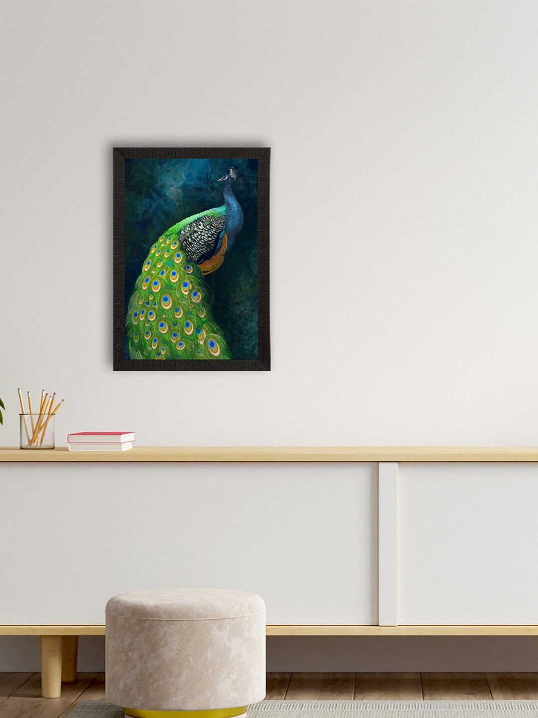 eCraftIndia Blue & Green Peacock Satin Matte Texture UV Wall Painting