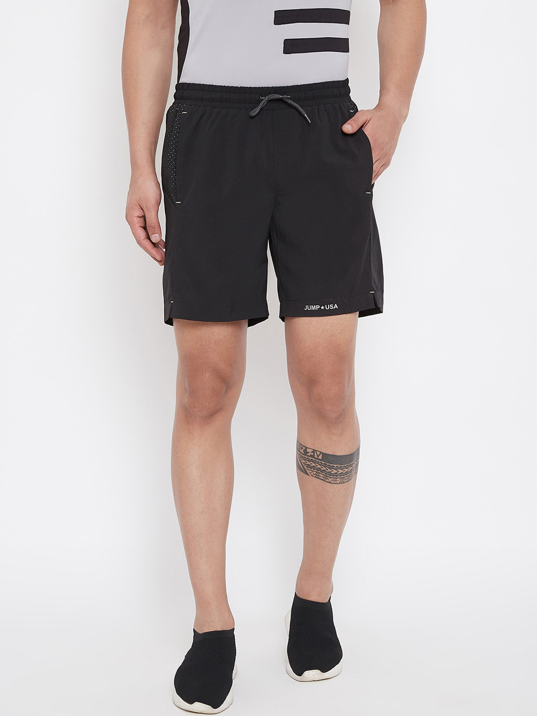 JUMP USA Men Black Solid Regular Fit Sports Shorts