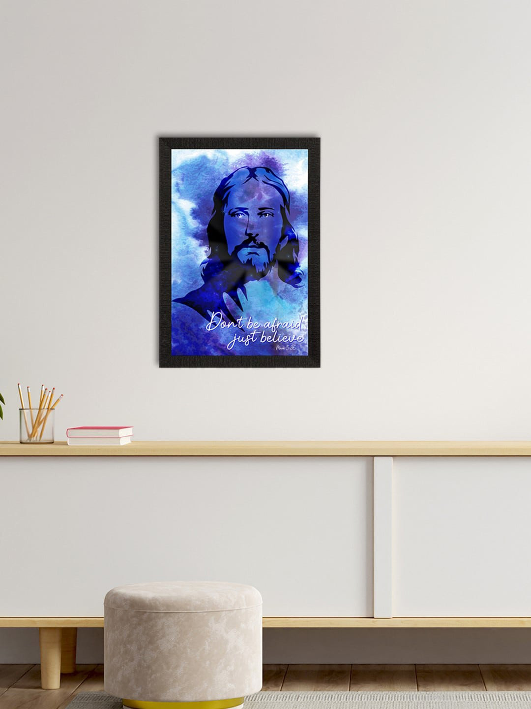 eCraftIndia Blue & White Jesus Christ Satin Matte Texture UV Wall Painting