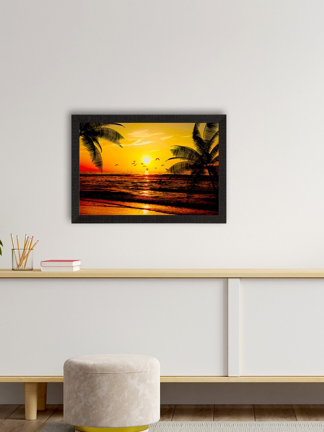 eCraftIndia Yellow Wood Wall Living Room Rectangle Potrait Paintings Wall Art -14 x 20In