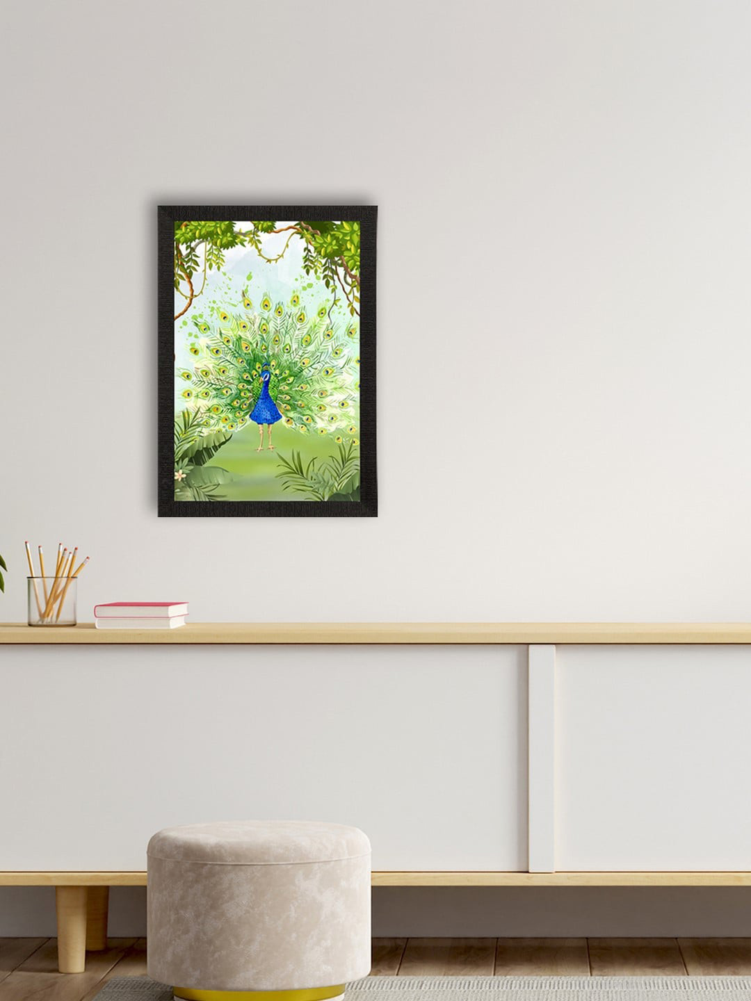 eCraftIndia Peacock Paper Wall Rectangle Paintings Wall Art -20 x 14 In