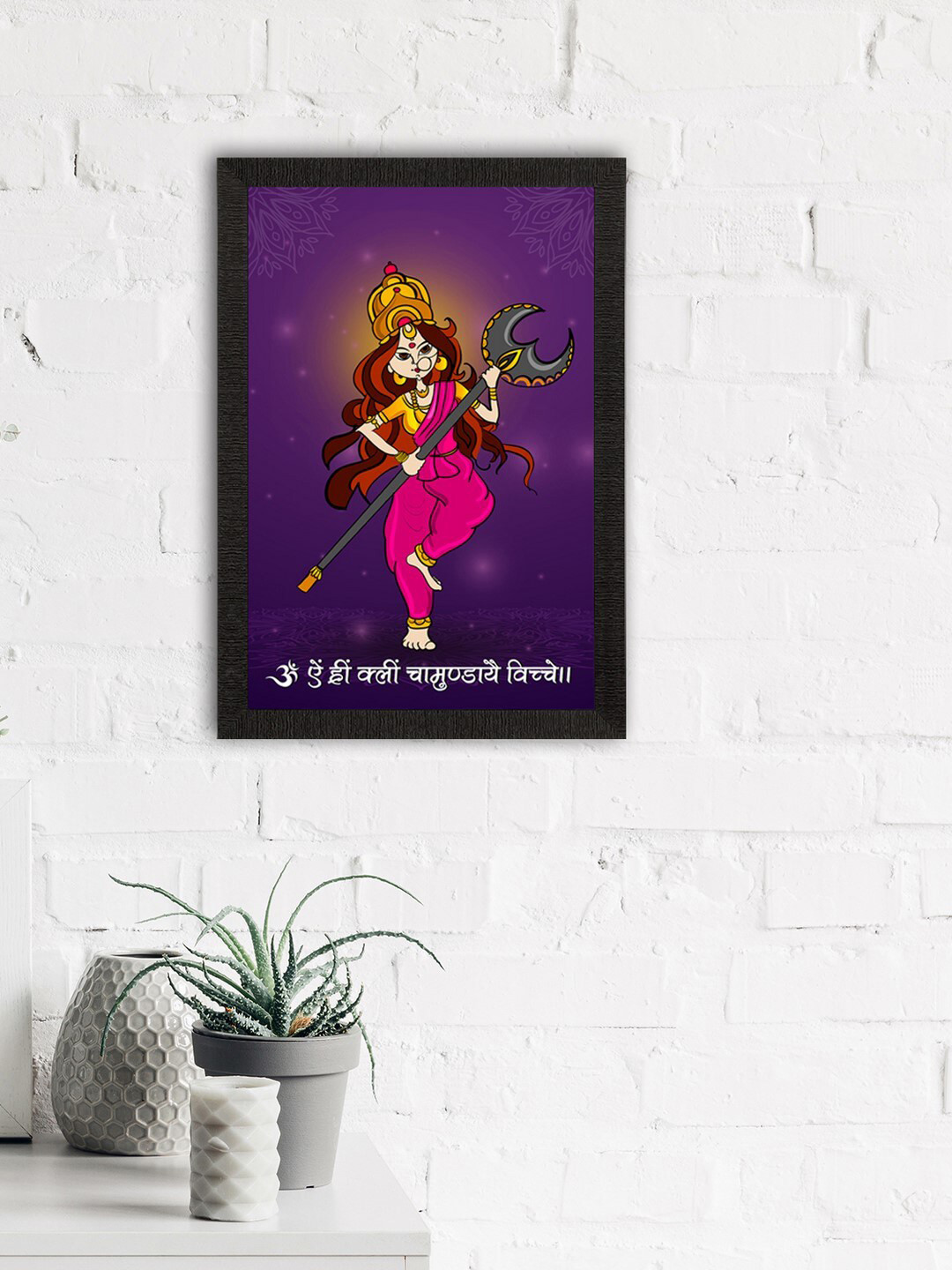 eCraftIndia Purple & Pink Goddess Durga Satin Matte Texture UV Wall Painting