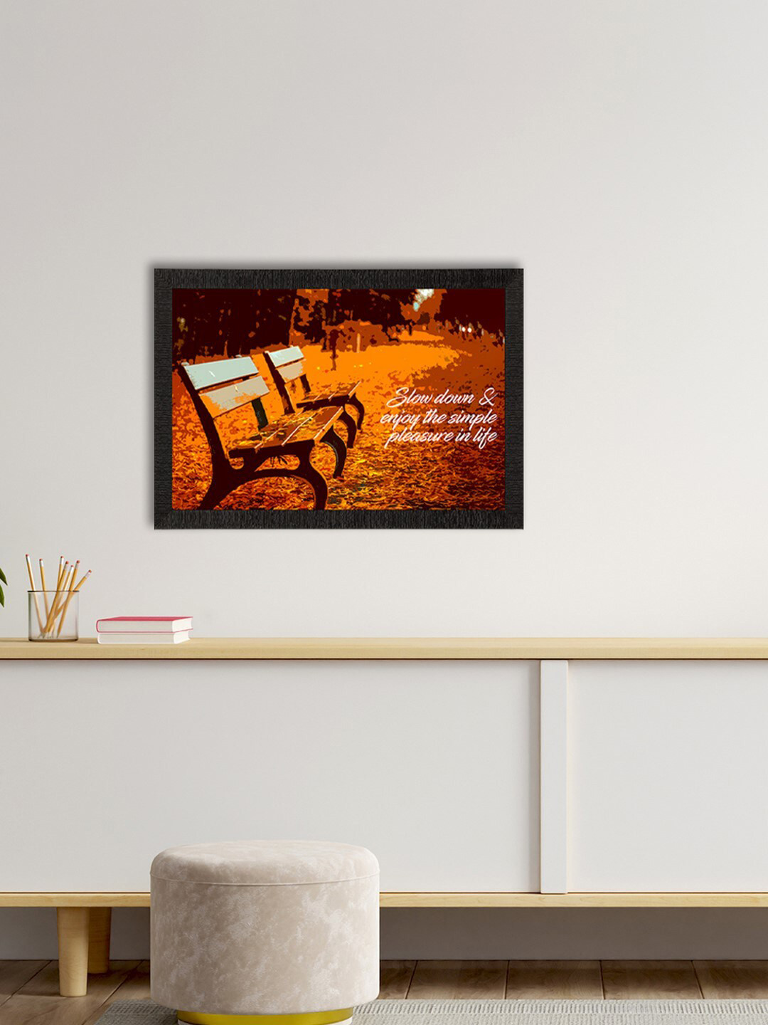 eCraftIndia Orange & Brown Life Quote Satin Matte Texture UV Wall Painting