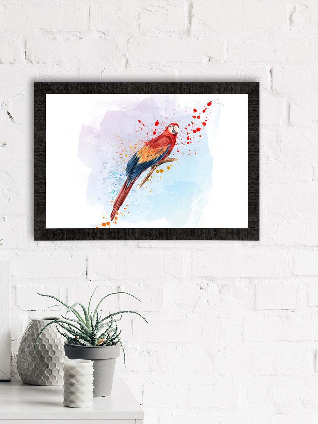 eCraftIndia Colorful Parrot Synthetic Wood Wall Rectangle Paintings Wall Art -20 x 14 In