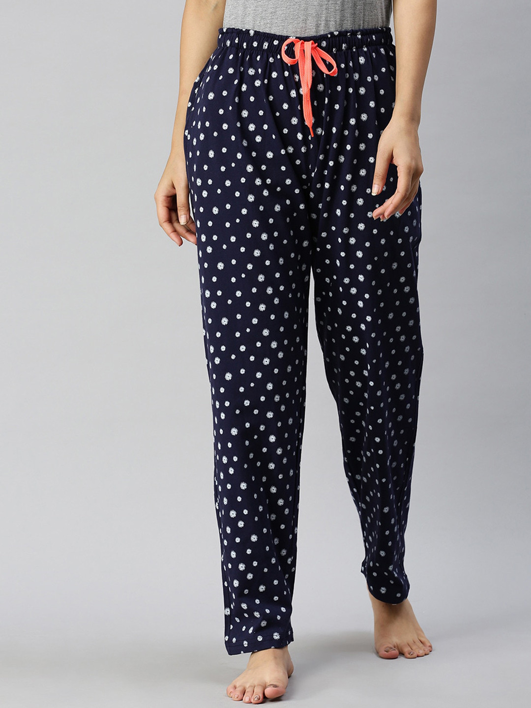 Kryptic Women Navy Blue & White Printed Relaxed Fit Lounge Pants