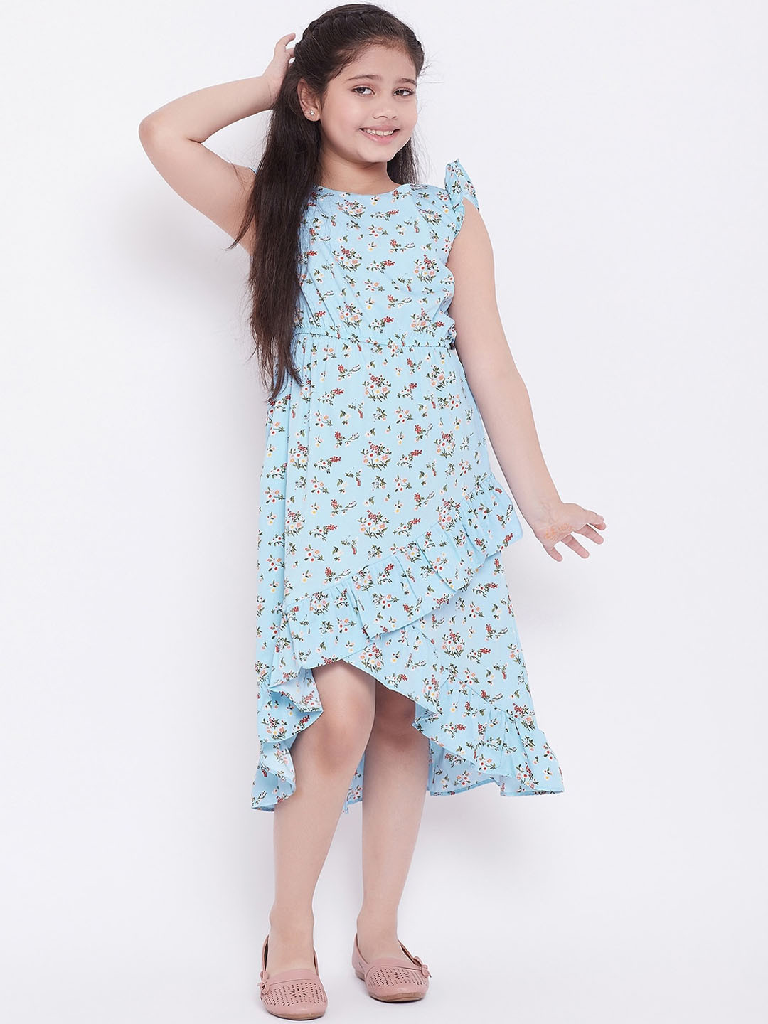 StyloBug Girls Blue& Red Printed A-Line Dress