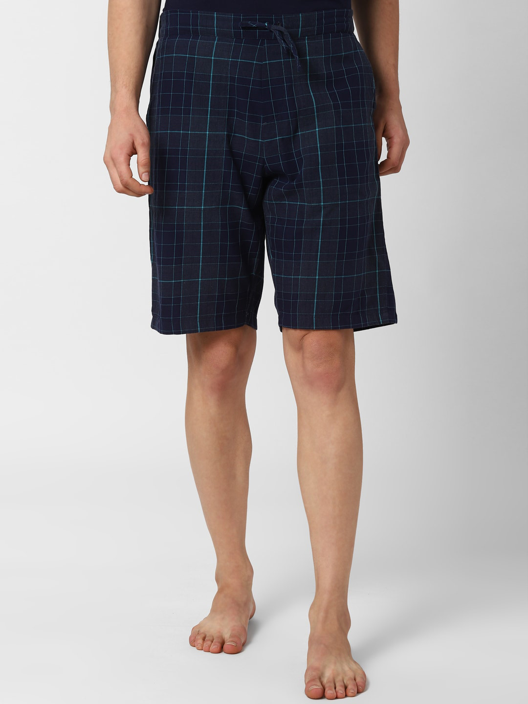 Peter England Men Navy Blue Checked Cotton Lounge Shorts