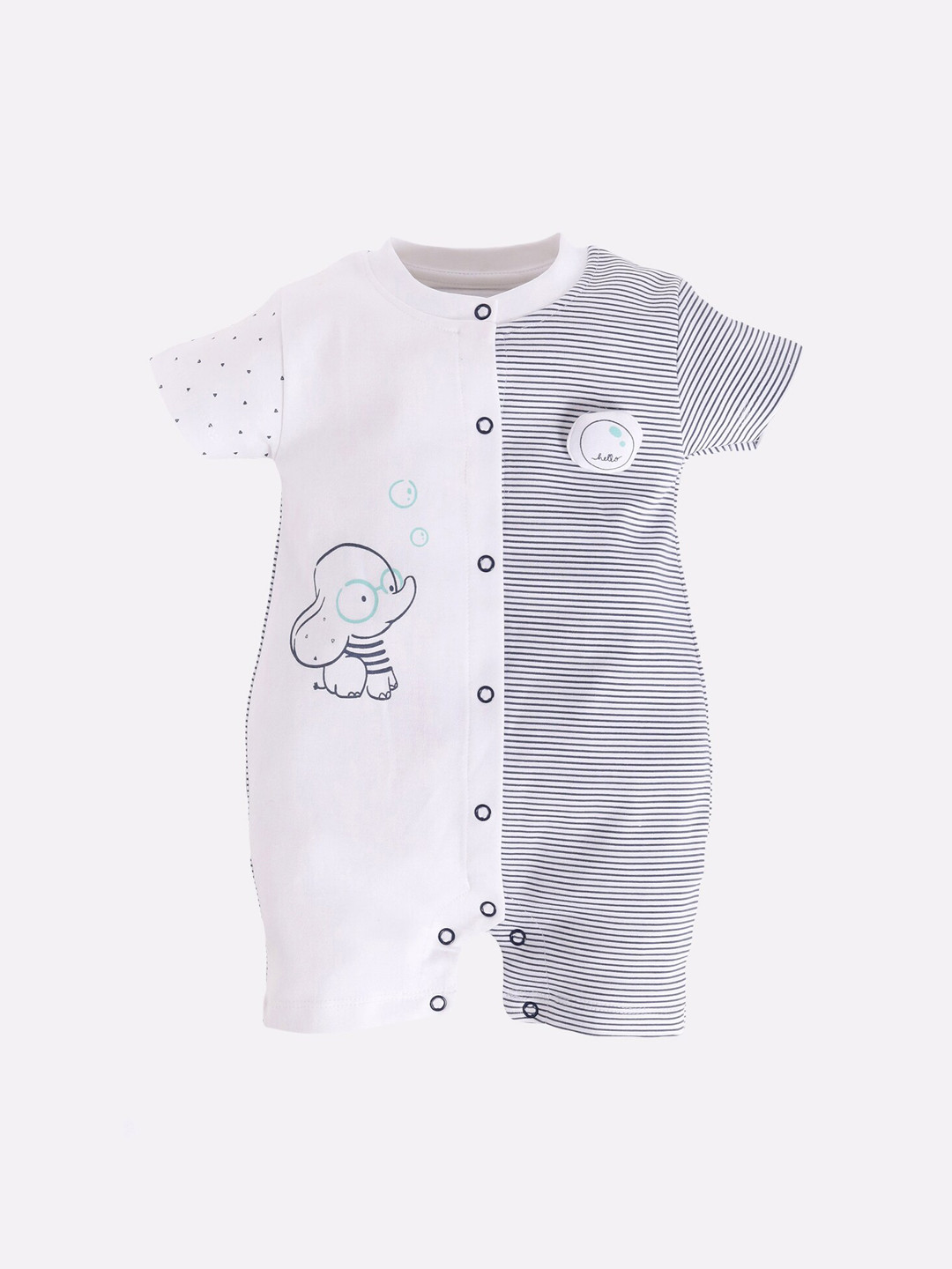 BABY GO Infant Boys White & Black Printed Pure Cotton Rompers