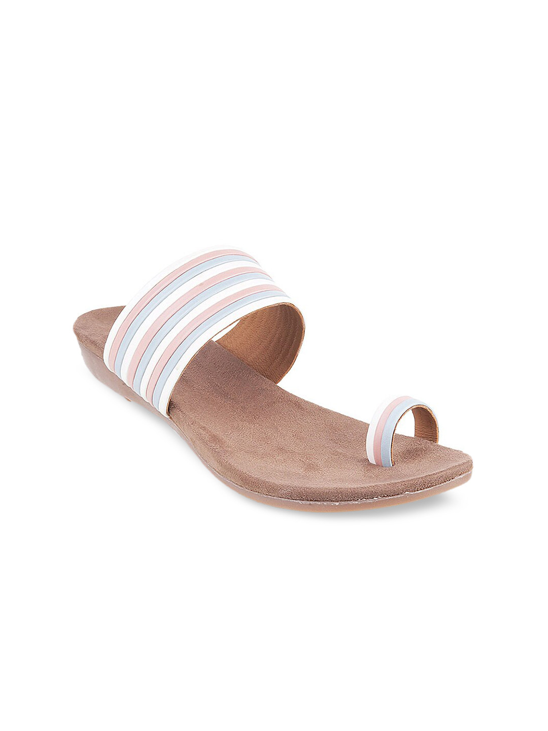 Mochi Women White & Pink Striped Sandals