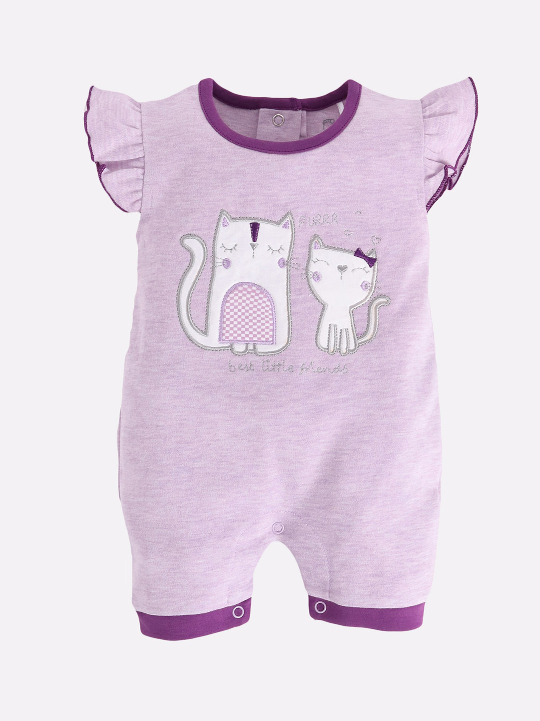BABY GO Infant Girls Purple & White Embroidered Pure Cotton Romper