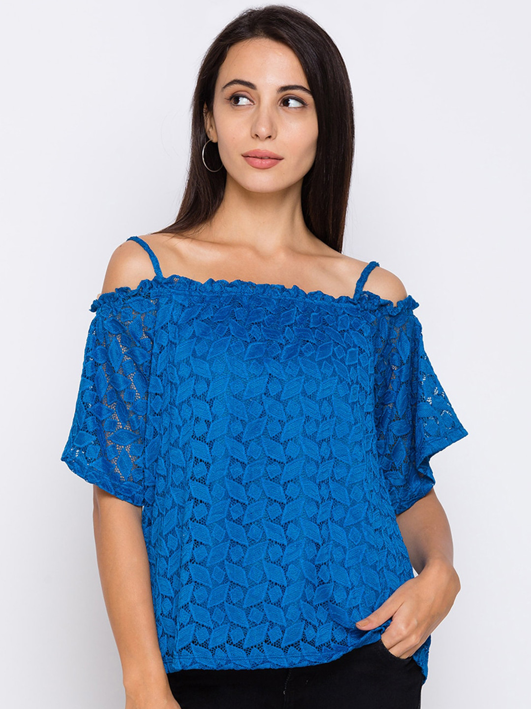 Globus Blue Self Design Bardot Top