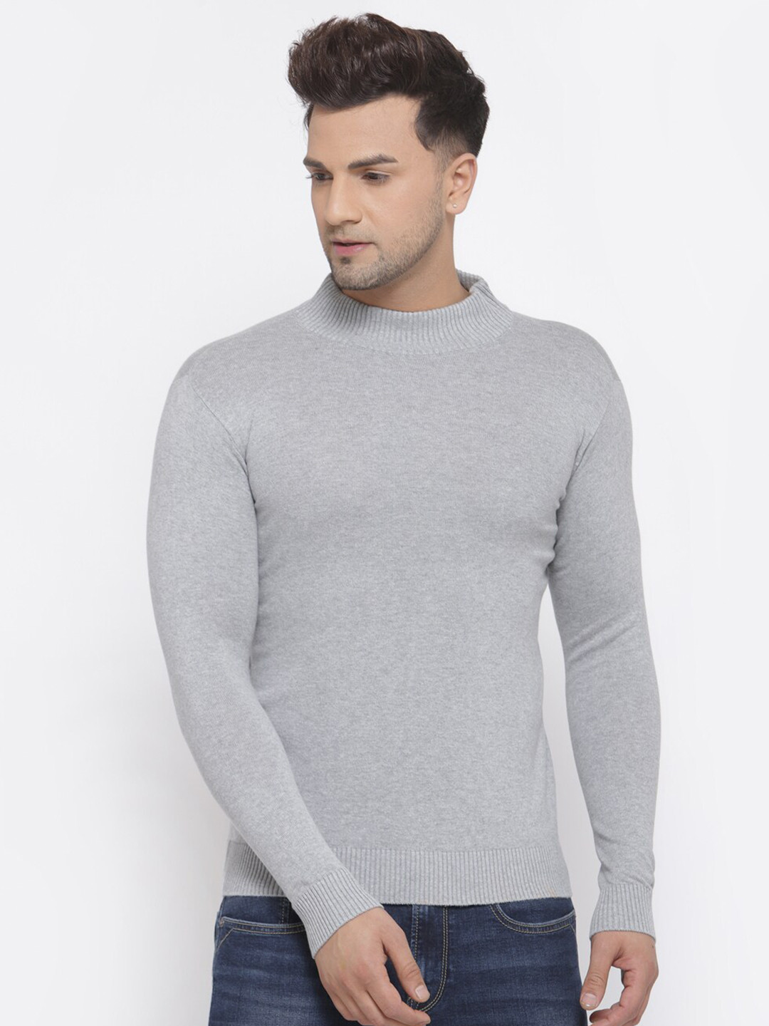 Style Quotient Men Grey Solid Pullover Sweater