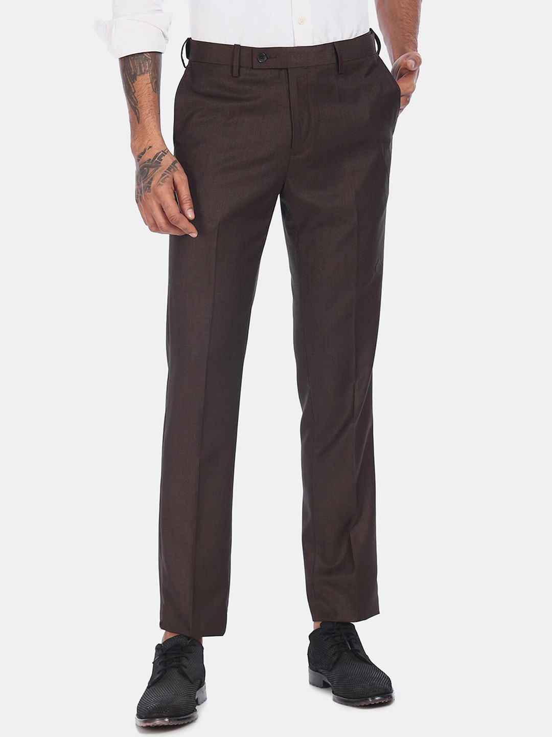 Arrow Men Brown Regular Fit Solid Formal Trousers